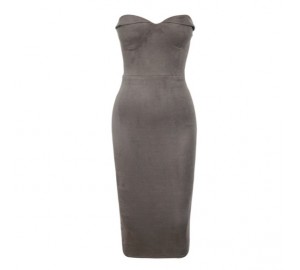 'Anarosa' gray suede strapless dress